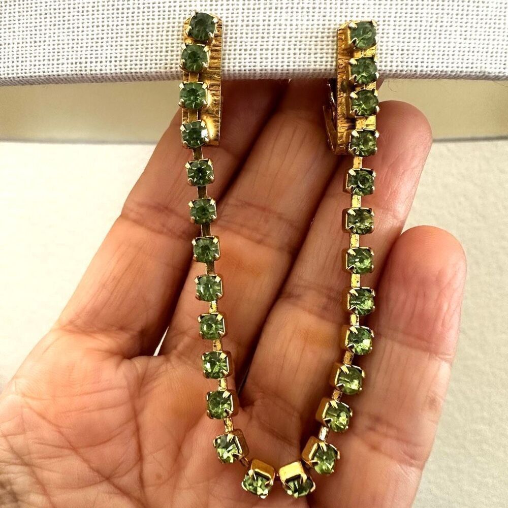 Vintage green rhinestone sweater clip